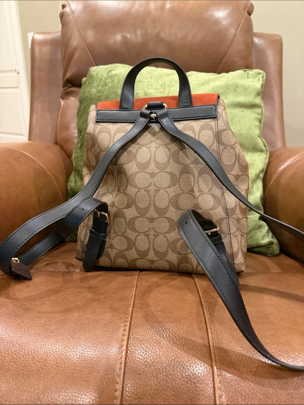 Coach Kleo Signature Canvas Backpack with Rust Suede Flap (2022)